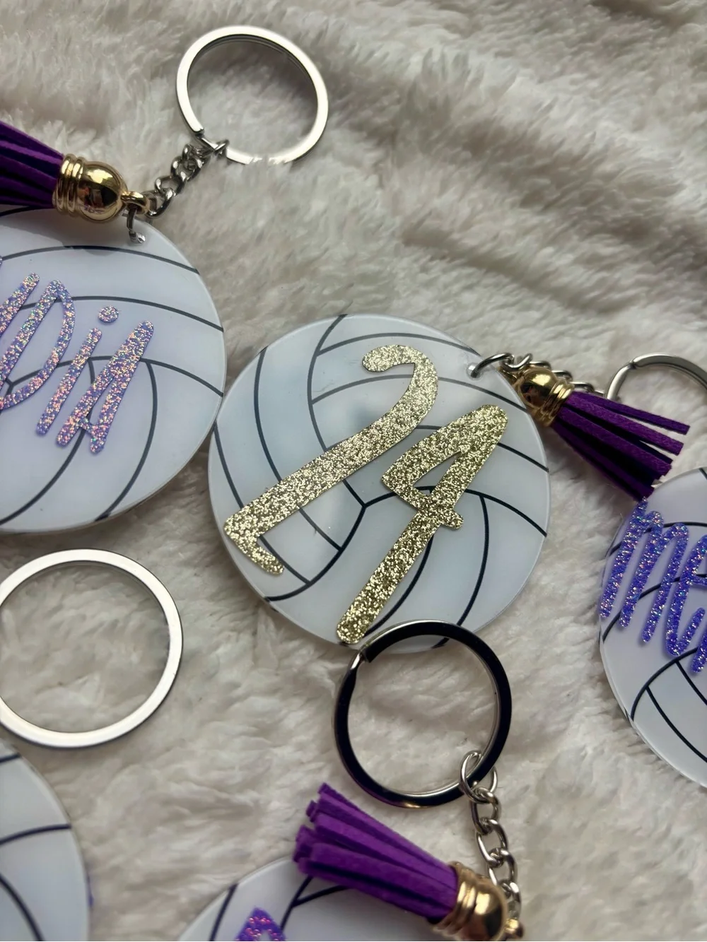 Custom Tassel Volleyball Keychain - Personalized Glitter Number/Name
